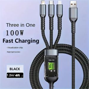 NEW Kabel Data 3in1 Fast Super Charging 100W USB Micro Type C Lightning For Samsung Xiaomi Android IOS