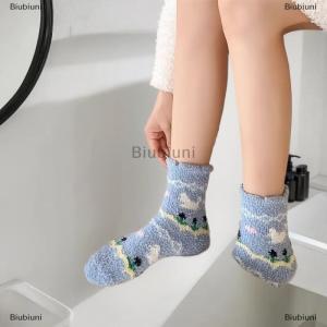 [COD] Biubiuni Dễ Thương Hoa San Hô lông cừu sang trọng giữa bắp chân vớ của phụ nữ mùa thu mùa đông dày ấm hơn vớ nhà sàn ngủ sock món quà giáng sinh