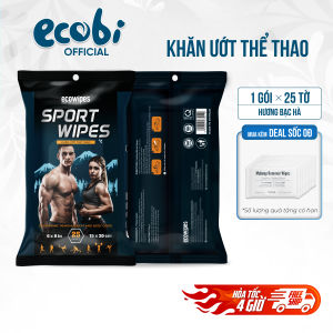 Combo 03 gói khăn ướt làm mát nhanh Sport EcoWipes gói 25 tờ lau mồ hôi khử mùi cơ thể ngoài trời