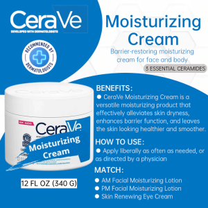 CeraVe Moisturizing Cream + Moisturizing Lotion Facial Body Moisturizer Baume Hydratant 24 Hours Nourishing Improve Rough Dryness For Dry Skin 85g 340g 236ml