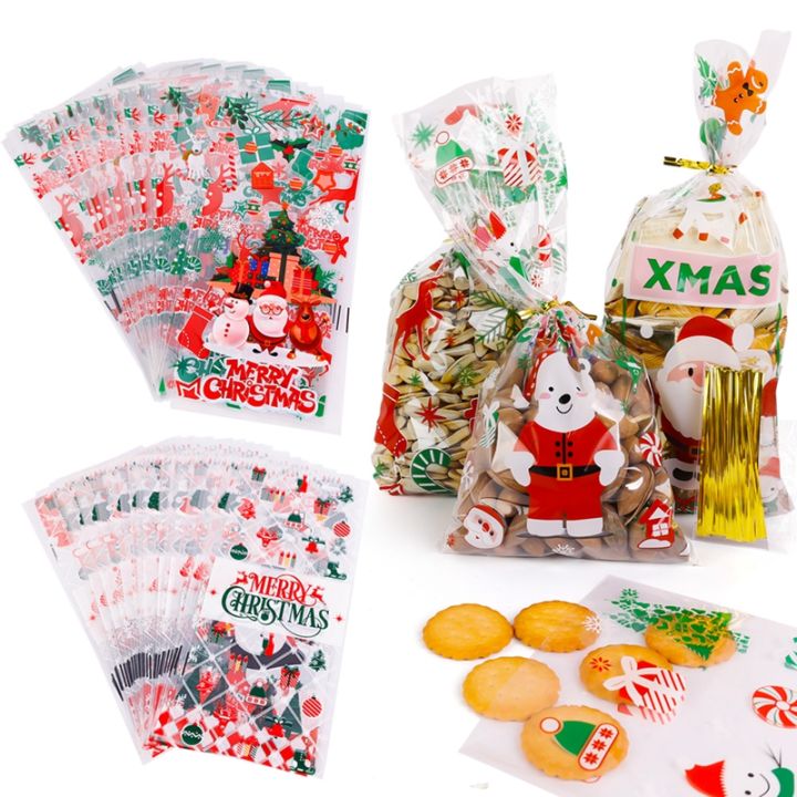 100 Christmas Cellophane Treat Bags & Twist Ties, Candy Cookie Goodies Xmas  Gift | eBay