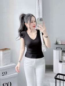 Áo thun cổ tim tay ngắn KVYBODY A31 chất thun cotton borip lụa dày mịn co giãn thích hợp mặc ở nhà đi làm đi chơi