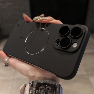 Thin Titanium Metallic Paint For Magsafe Magnetic Case For iPhone 16 15 14 13 12 Pro Max Shockproof Frameless Cooling PC Cover