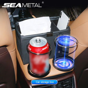 Car Storage Box With 2 Cup Holder PU Leather Car Interior Organizatior Water Cup Drink Holder Car Accessories