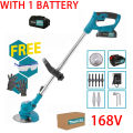 Makita Cordless Lawn Mower 168V Rechargeable Lithium Battery Portable Household Gardening Trimmer Electric Grass Cutter 3.0 Full Quality Upgrade. 