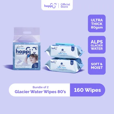 Hoppi Premium Glacier Water Baby Wipes (80 Wipes x 2 Packs)