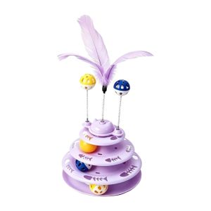 FLYING Spring Wand Cat Track Ball Toy Anti Slip Base Rotating Ball Cat Turntable Toy  Multi Layer Feather Teaser Kitten Entertainment