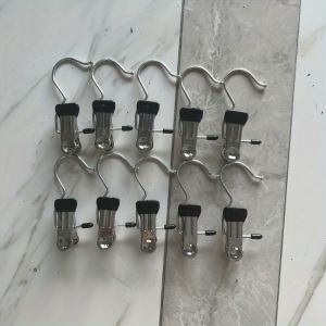 10-Pack Stainless Steel Laundry Clips with Hooks Portable Clothes Hangers Wardrobe Garment Organizer Home Essentials