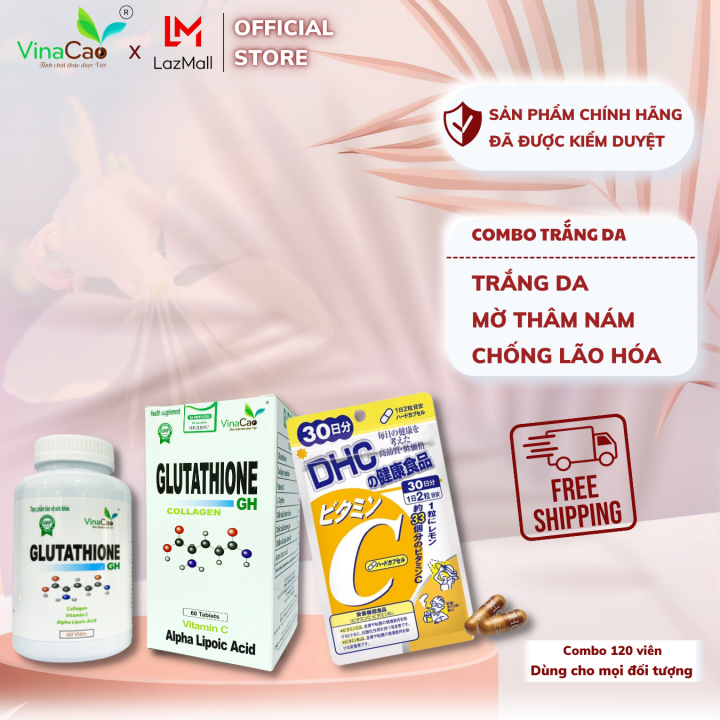 glutathione và vitamin c 3 THÁNG] Combo Glutathione Collagen GH và Vitamin C DHC trắng da, mờ nám,  mờ thâm sạm, tăng sức đề kháng SIÊU TIẾT KIỆM