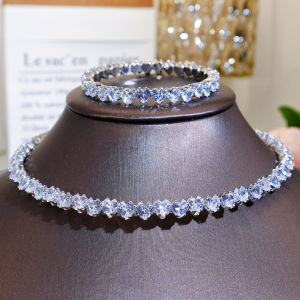 SEQUITO New Popular Brides Neck Jewelry Full Paved Setting Heart Cutting AAAAA Cubic Zircon White Gold Color Golden Adjustable Choker Necklace Wedding Accessories SJ401