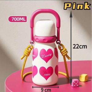 【Ucocolla】700ML Vacuum Bottle Retro Style Pattern With handles With Braces Students Watter Bottle