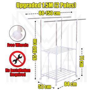 Laundry Drying Rack 1.5M 2 Poles NO INSTALLATION Hanging and Drying Clothes| Outdoor Laundry Rack | Clothes Drying Rack
