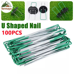 Termaya 100Pcs Metal U Pins Artificial Galvanised Grass Turf Pegs Staples Weedmat Lawn Mesh Pad U Nails U型地钉