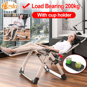 Black Luxury Recliner Foldable FREE cellphone cup holder Zero Gravity Lounge Reclining Chair with Adjustable Headrest for Home and Office Napping Patio Garden Camping Beach