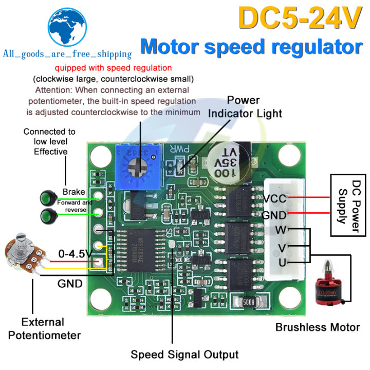 TZT DC 6-20V 60W 12V Brushless Motor Driver Board BLDC Speed Controller ...