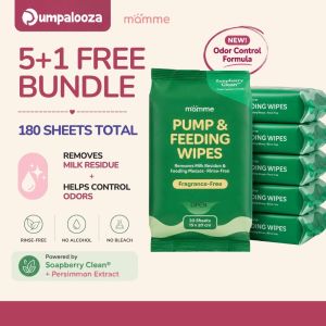 [5+1 FREE BUNDLE] Mamme Pump & Feeding Wipes Fragrance-Free | 180 Sheets | Breast Pump and Bottle Wipes