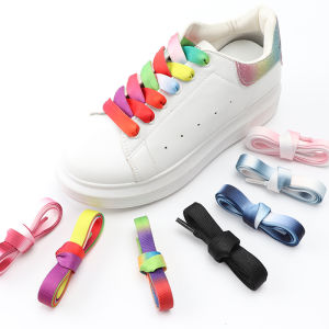 1 Pair Rainbow Colour Flat Shoelaces for Mcqueens White Sneaker Casual Trainer Men Women Shoe Accesories Width1.2cm Laces Ribbon