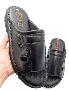 Dép Quai Ngang Nam Da Bò Thật 100% Khâu Viền Đế Siêu Nhẹ Có Răng Cưa Chống Trơn Trượt VNXK V.5NKV