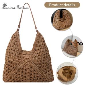 Summer Straw Bag Hollow Out Underarm Bag Solid Color Vacation Bag Holiday Travel Handbag Boho Shoulder Purse for Women
