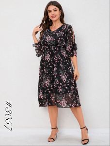 Queenfashion #3057 Fashion Floral Dress For Women (Fit Medium to Large)