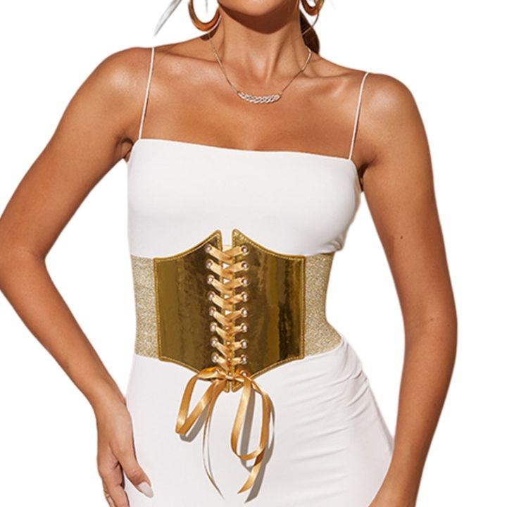 pretty sunshine】 Elastic Belt for Dress Gold Corset Belt Wide - Main Image