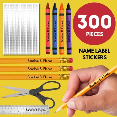 Name Sticker Label Transparent Personalized Waterproof Customized for Pencils Crayons School 300 pcs