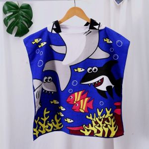 【SG Stock】Kids Towel Boys Girls Cartoon Shark Pattern Children Swimming Hooded Beach Towel Blanket