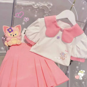 Setelan Anak Perempuan Import Model Rok Mini Kerah Kupu-Kupu Kancing Cat Lucu Girls Fashion Kekinian