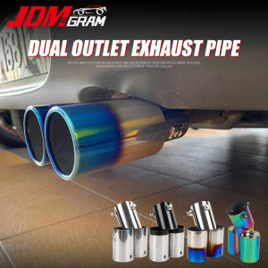 JDMGRAM Stainless Steel Car Exhaust Tip Muffler Dual Outlet Auto Universal Tail Throat Vehicle Chrome Trim Silencer Modifie Exhause Pipes Rear Wheel Replacement Exterior Accessories