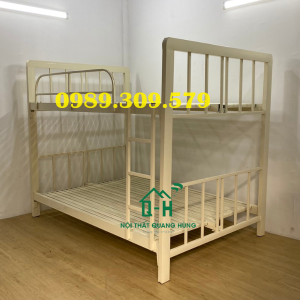 GIƯỜNG TẦNG SẮT HỘP VUÔNG 4X8 MÀU KEM CAO CẤP GIAO NHANH HCM