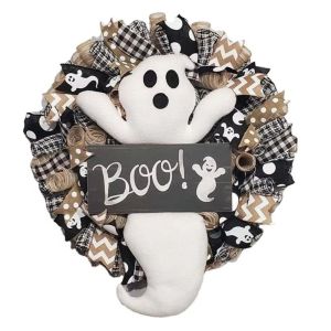 DUOJI ตกแต่งเทียม พวงหรีดฮาโลวีน ทำด้วยมือ ผีจำลอง ดอกไม้ประดับตุ๊กตาผี ของตกแต่งฮาโลวีน โทนสีสดใส จี้ปาร์ตี้ ประตูหน้า