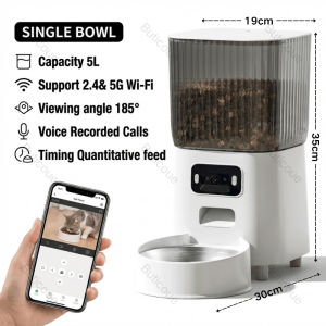 【SG Stocks】 5L Smart Automatic Pet Feeder With APP & 1080P Camera - WiFi Remote Feeding Night VisionMotion Detection