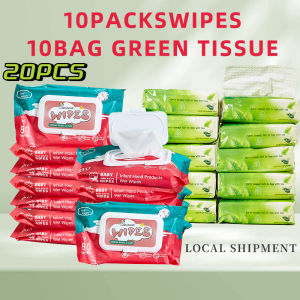 20pcs combo unscented 10packs babywipes 10pcs tissue per pack hand /mouth and 10pcs per pack 5-ply
