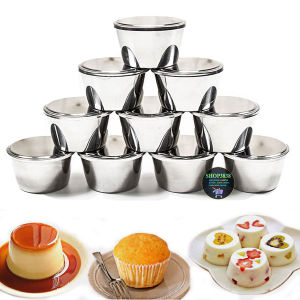 Bộ (3-6-10) Khuôn Inox304 7cm Nắp Inox304 Làm Bánh Flan Pudding Cupcake Rau Cau Đựng Sốt