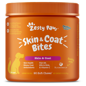 Zesty Paws Skin & Coat Bites Dog Supplement & Vitamins 90 Soft Chews