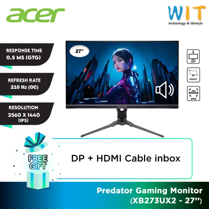Acer Predator XB273UX2 Gaming Monitor - 27" /0.5ms (GTG) QHD IPS/210Hz/HDMI/DP/Speaker/3 Years Onsite Warranty)