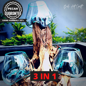 AKUARIUM IKAN CUPANG TINGKAT 3 ( TIGA ) SIZE XL (15CM) / KACA TIUP DAN AKAR BALI / AQUASCAPE / AQUARIUM 3 IN 1 UNIK GLASSWOOD /BETA FISH / AQUARIUM ETNIC WOODEN CRAFT / MINI / IKAN HIAS / VASES / POT TANAMAN HIAS / BALI ART