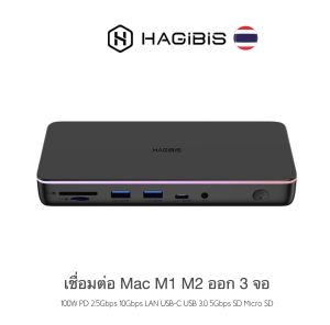 พร้อมส่งจาก กทม ประกันไทย Hagibis CD100 Display Link สามารถทำให้ Macbook Macmini ชิพ M1 M2 ออก 2จอ 3จอ แบบ Extended ได้