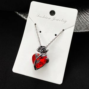 Gothic Rose Red Love Necklace Womens Y2K Grunge Jewelry Dainty Silver Color Tonebloody Human Heart Pendant Personalized Gifts