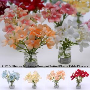 DADOMYD 1:12 Dollhouse Miniature Table Flowers Mini Plastic Greenery Bonsai Model 10 Styles Bouquet Potted Plants Home Decor