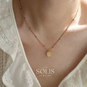 Tropical Plant  Monstera Pendant Gold Chain Necklace • Waterproof Non Tarnish Jewelry • 316L Stainless Titanium Steel Necklaces for Women NL251