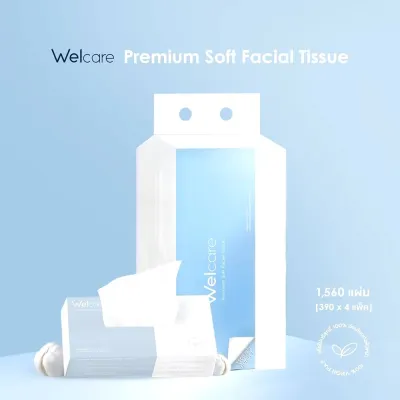 Welcare Premium Soft Facial Tissue ทิชชู่เช็ดหน้าพรีเมียม หนา นุ่ม บรรจุ 1560 แผ่น (1หิ้ว มี4ห่อ)