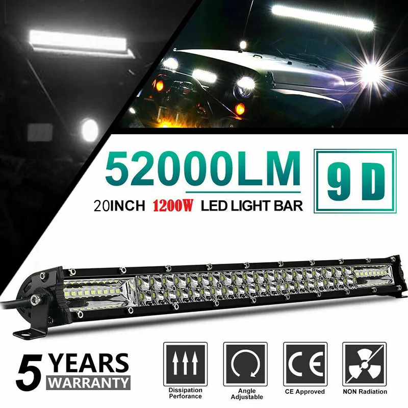 2PCS 20-inch 1200W LED Light Bar Combo – Spot/Flood, Dual Row, 104000 Lumens, For Truck SUV ATV