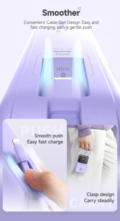 Romoss PFC20 20000mAh Powerbank 20W/22.5W QC3.0 Fast Charging with Built-in Cable 3 Output 2 Input LED Display Portable Power bank