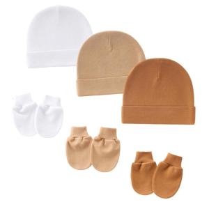 3 Set Breathable Cotton Baby Bonnet Hat and Mittens Gift Secure Stay On Design Prevent Slipping for Newborns Infants
