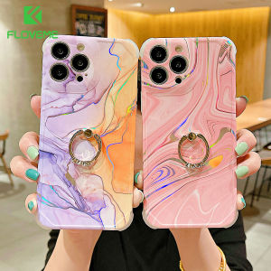 FLOVEME Laser Marble Phone Case For iphone 13 12 11 Pro Max iphone 13 12 11 With Ring Holder Silicone Shockproof Back Cover