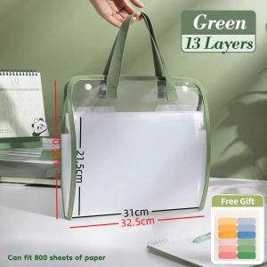 13Pockets File Folder Organizer with Labels A4 Transparent Expanding File Folder with Handle Document Organizer Organ Bag