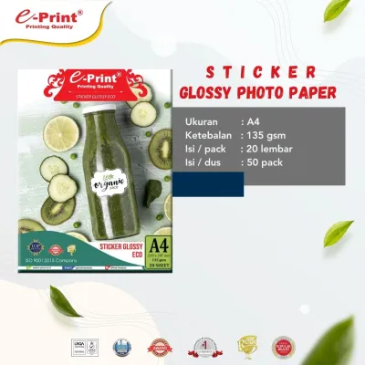 E-Print Sticker Photo Paper/Sticker Kertas Foto/Cetak Foto Sticker Glossy Photo Paper A4 135gsm - 20Sheets