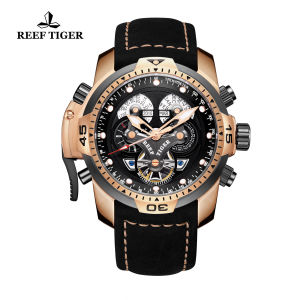 (OFFICIAL 3 Yrs WARRANTY) Reef Tiger/RT RGA3503 Leather Strap Waterproof Luminous Calendar Monthly Calendar Annual Calendar Automatic Mechanical Mens Sports Watch