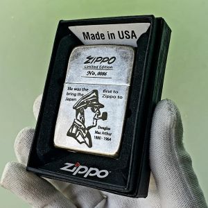 Bật Lửa Zippo Bạc Cổ Đại Tướng Mỹ Góc Bo Tròn Ruột Tráng Men Màu Đen Đáy Dập Đời 3 Gạch Xéo 1977 ( Tặng Phụ Kiện)